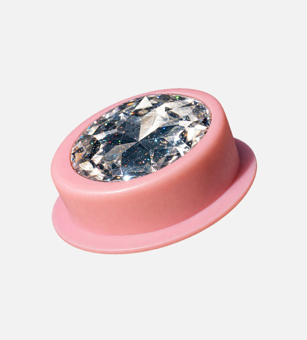 Woman wearing a crystal CGM Gem with a pink outfit